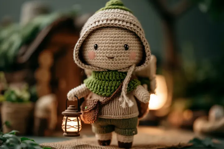 A handcrafted crochet doll of a [subject], made with soft yarn textures and intricate knitted details. Dressed in a vivi — MiraFrame AI image example