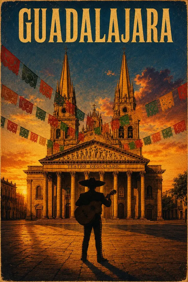 Guadalajara 复古电影旅行海报