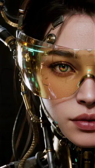 half body close up portrait of a female android, futuristic robot head and humanlike face made of polished metal, intric — MiraFrame AI image example